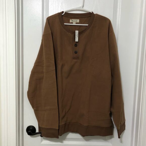 Madewell Men's Sweatshirt Size 2XL Brown‎ 1/4 Button Long Sleeve Pullover NWT - Picture 2 of 12